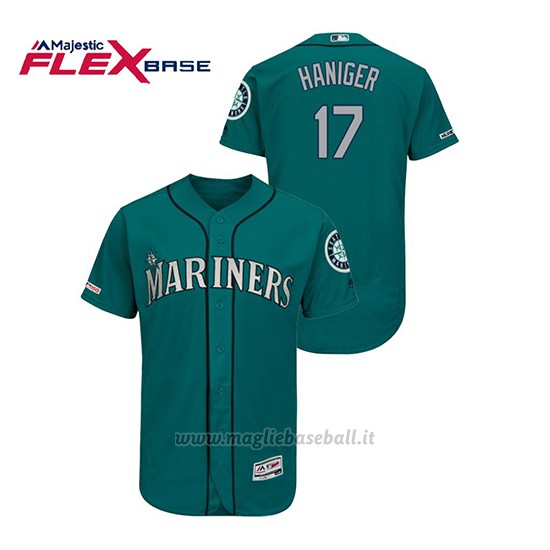 Maglia Baseball Uomo Seattle Mariners Mitch Haniger 150th Aniversario Patch Autentico Flex Base Verde